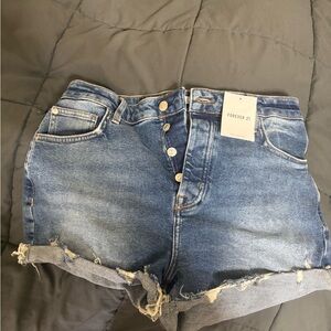 Forever 21 Blue Jean Shorts with Distressed Hem